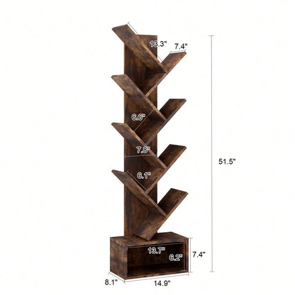 8 Tier Wooden Tall Floor Standing Bookcase