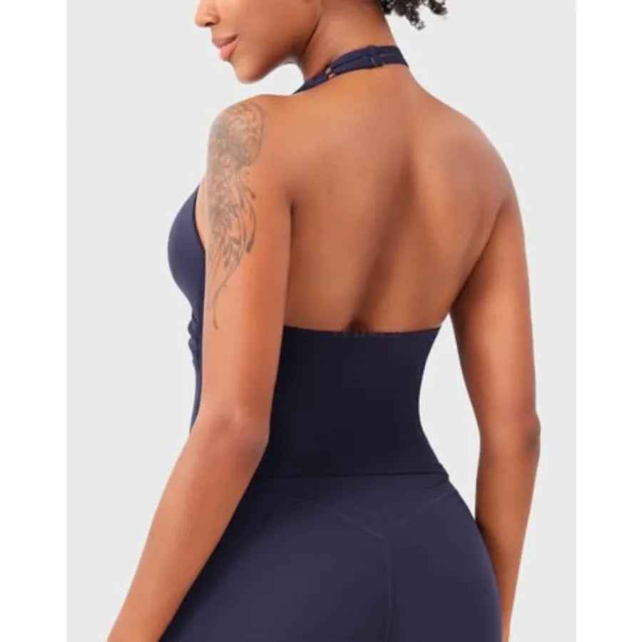 CoreFlex Womens Halter  Strappy Top Padded Deep V Neck Backless Camisole