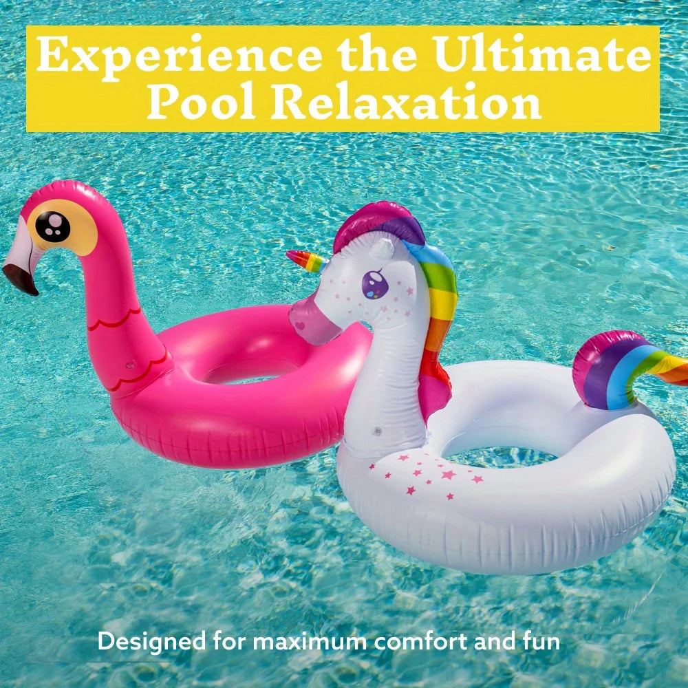2 Pack Flamingo Unicorn Pool Float Inflatable Swimming Pool Tubes