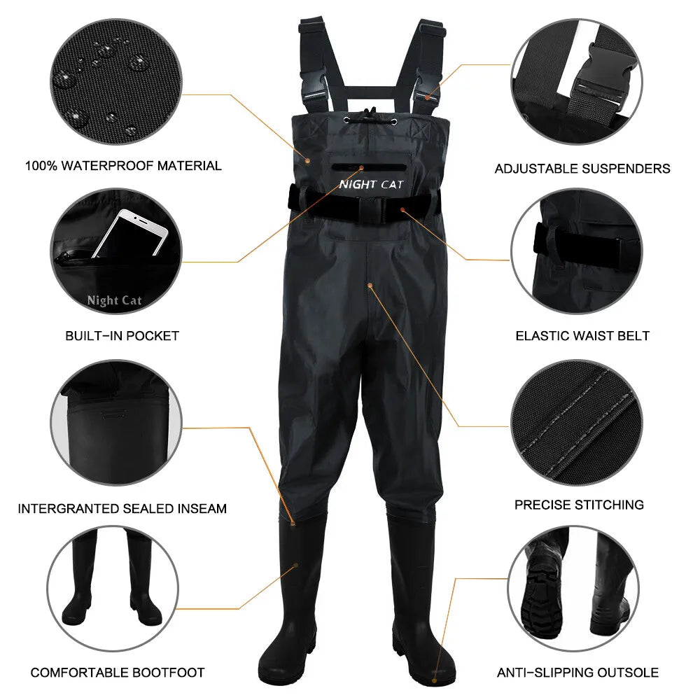 Heavy Duty Waterproof Chest Waders with Anti-Slip Boots for Fishing, Hunting and Farm Work