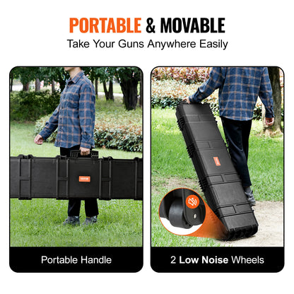Hard Case Portable Long Gun Storage Suitcase W/ 2 Casters