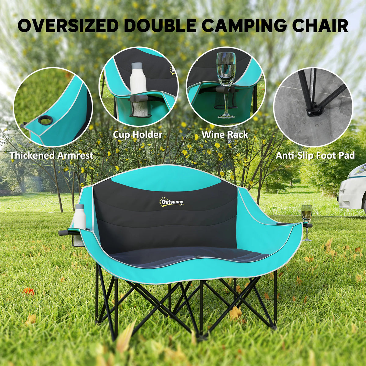 Double Camping Chair for Adults, Padded Folding Camp Chair.