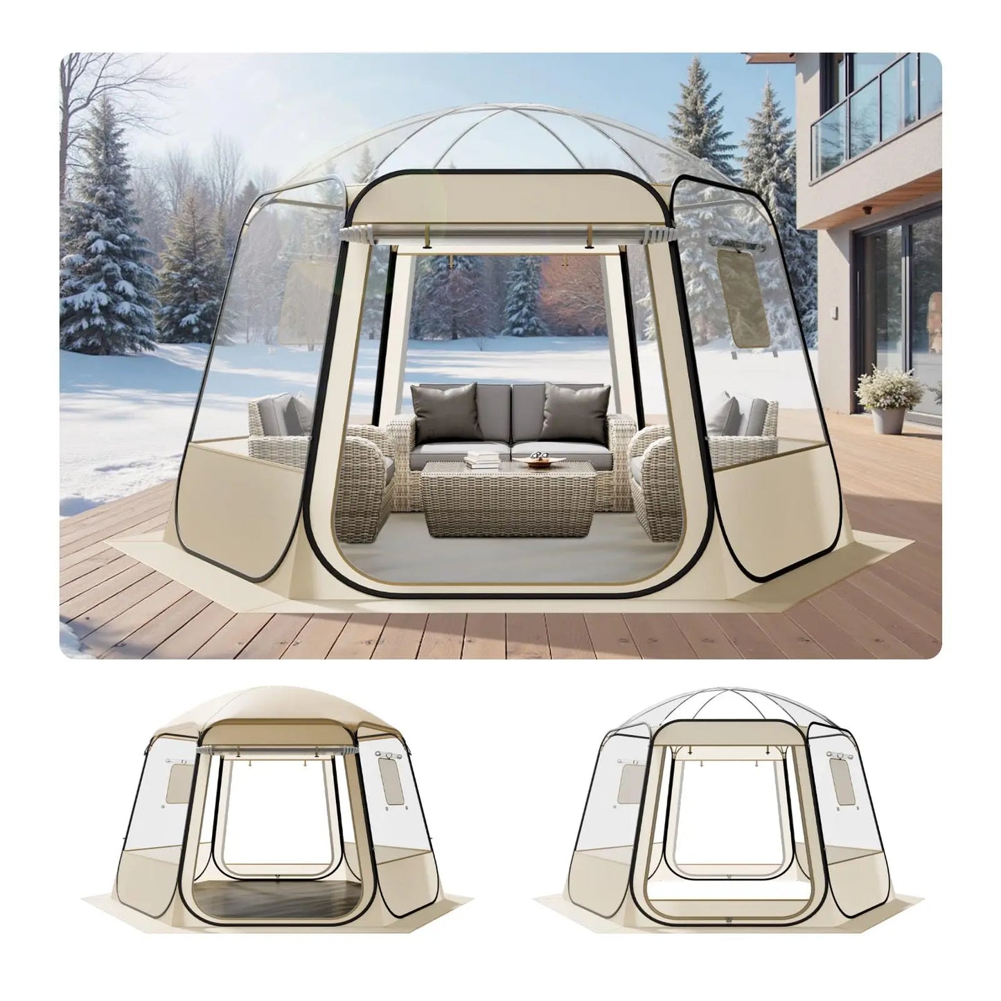Pop-Up Clear Waterproof Outdoor Dome Shelter With Floor Mat For 1-6 Adults,