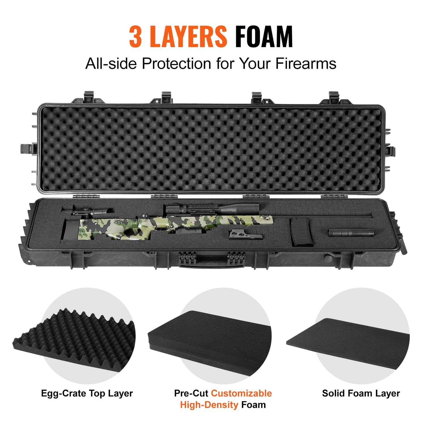 Hard Case Portable Long Gun Storage Suitcase W/ 2 Casters