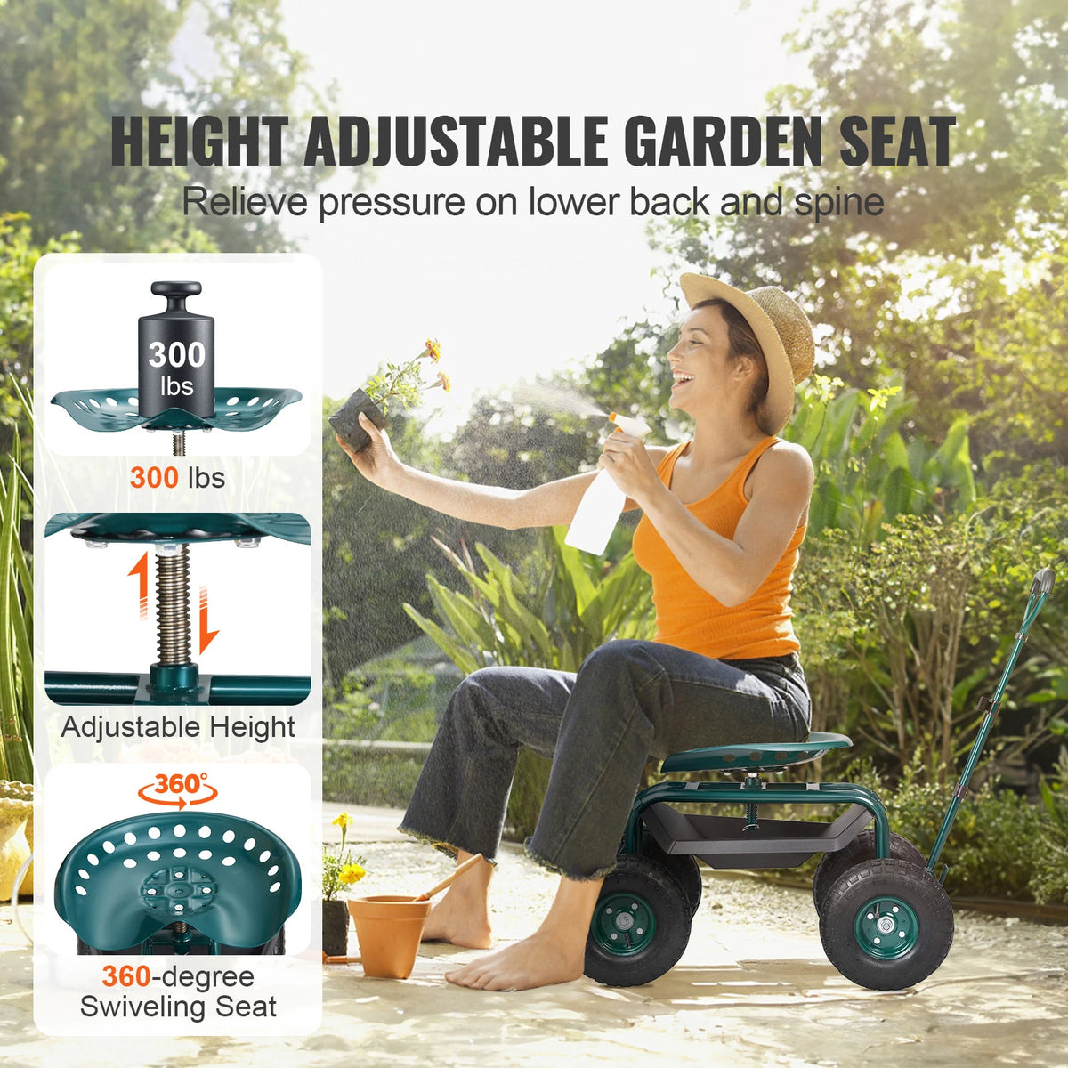 Garden Cart Rolling Workseat with Wheels Gardening Stool