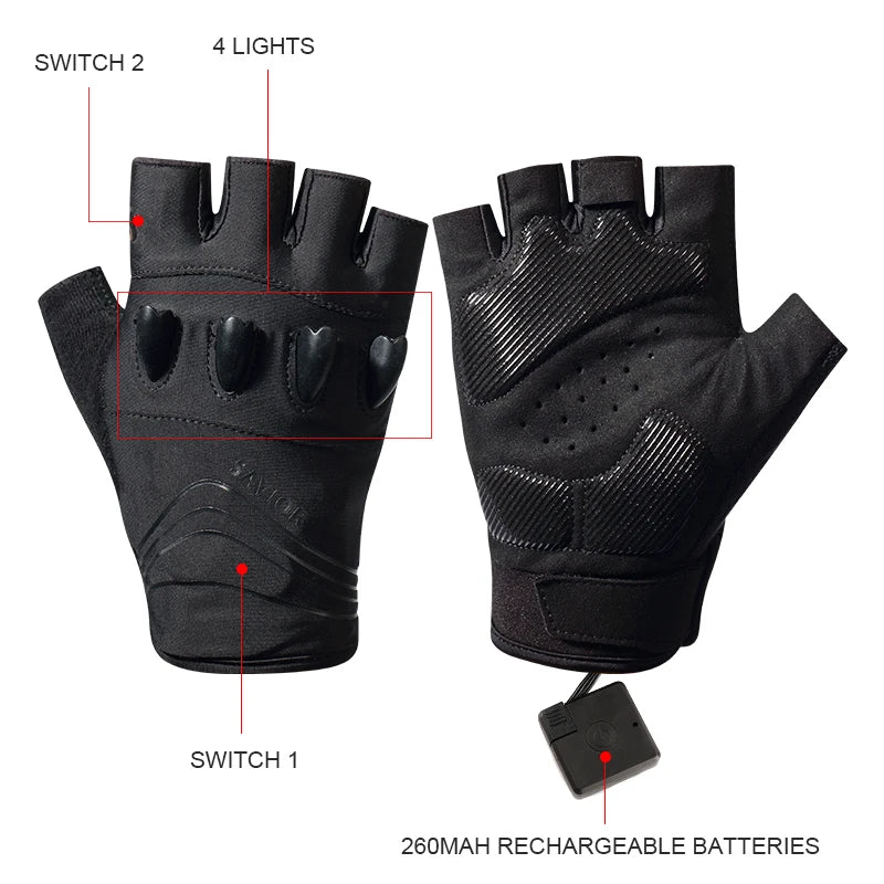 LED Gloves For Mountain Biking Fishing Night Sports Anti Slip