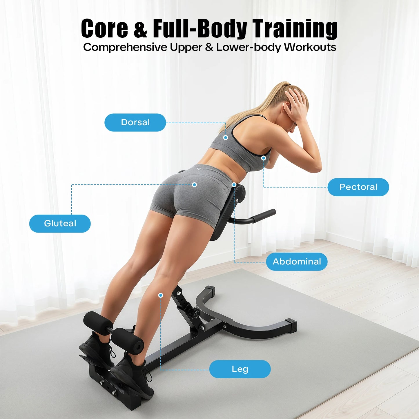 Roman Chair Hyperextension Multi-functional Core Workout Bench for Full Body Muscle Training