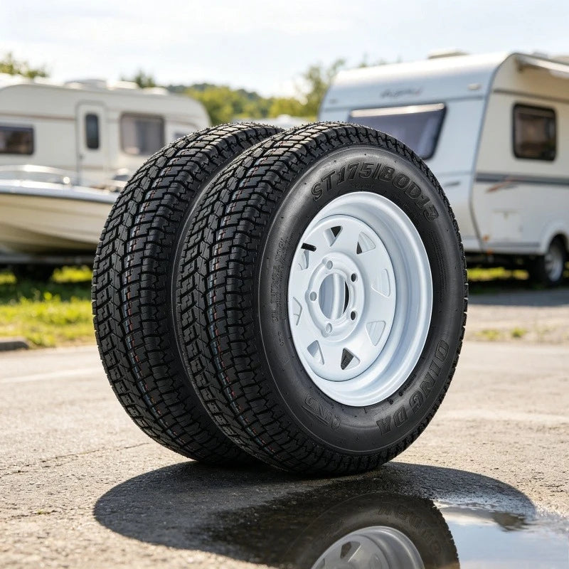 2-Pack Trailer Tires On Rim ST175/80D13 175 80 13 Load Range C 5-Lug on 4.5 inch White Spoke Wheels