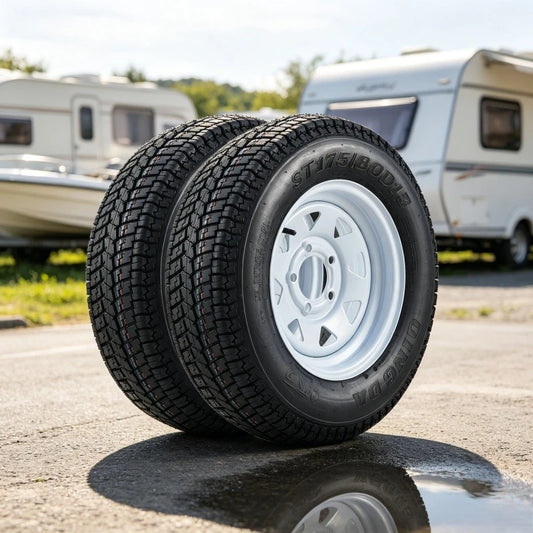 2-Pack Trailer Tires On Rim ST175/80D13 175 80 13 Load Range C 5-Lug on 4.5 inch White Spoke Wheels