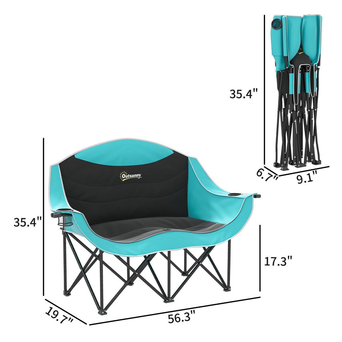 Double Camping Chair for Adults, Padded Folding Camp Chair.
