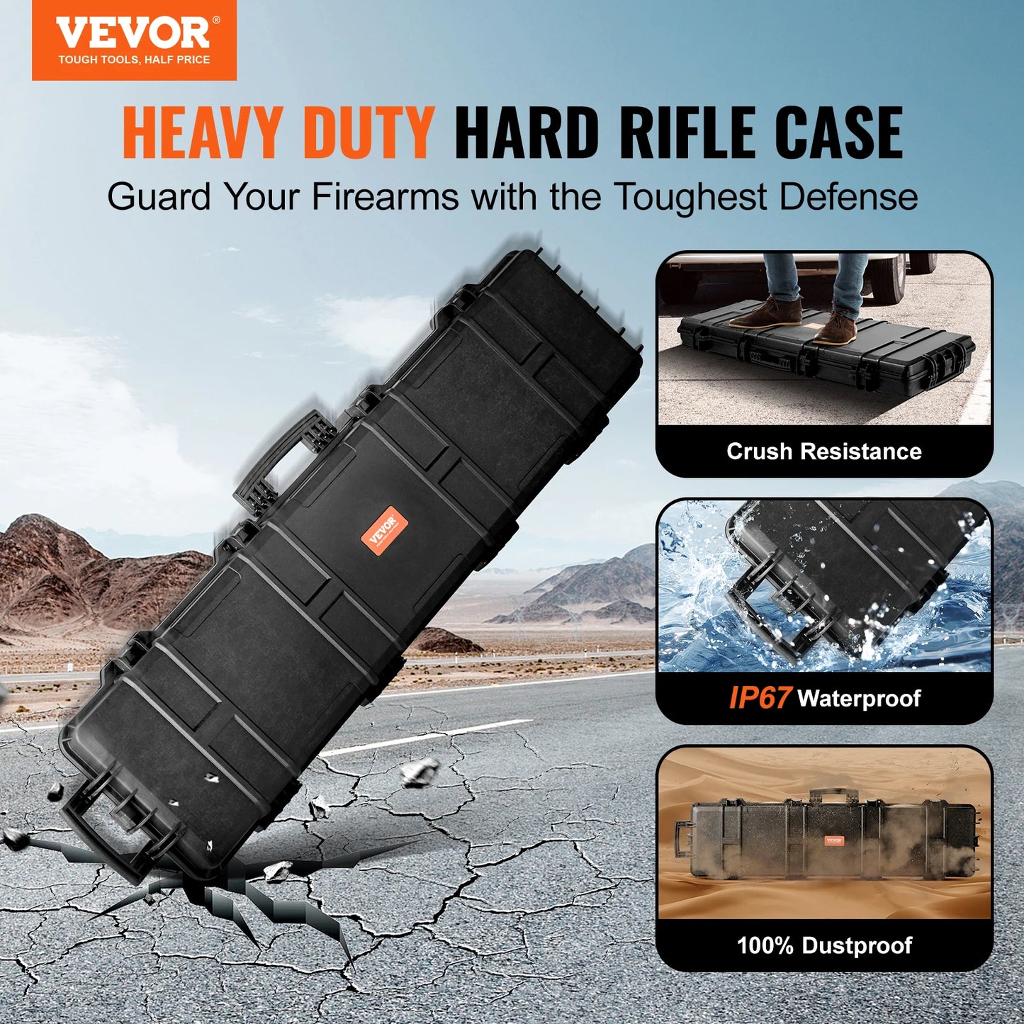 Hard Case Portable Long Gun Storage Suitcase W/ 2 Casters
