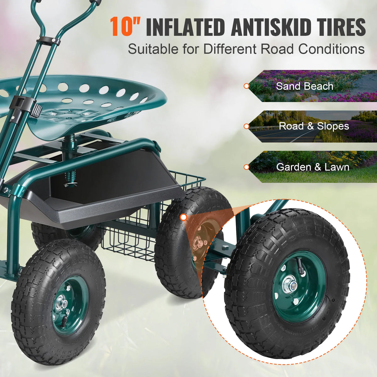 Garden Cart Rolling Workseat with Wheels Gardening Stool