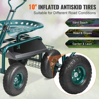Garden Cart Rolling Workseat with Wheels Gardening Stool