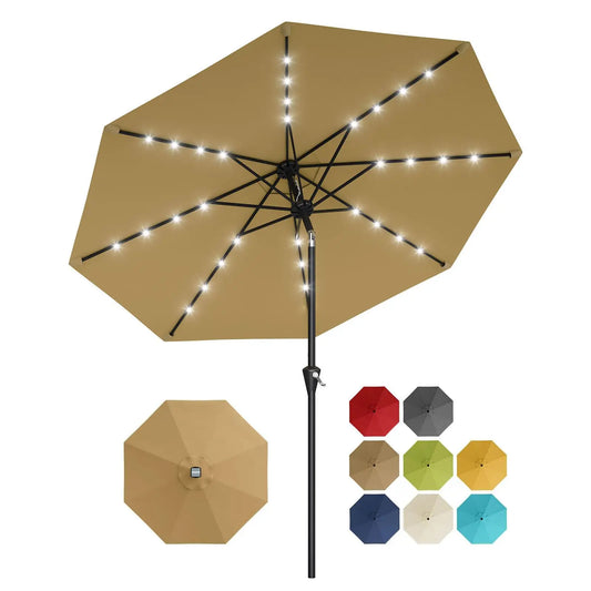 10FT Solar Powered Patio Umbrella With 32 LED Lights