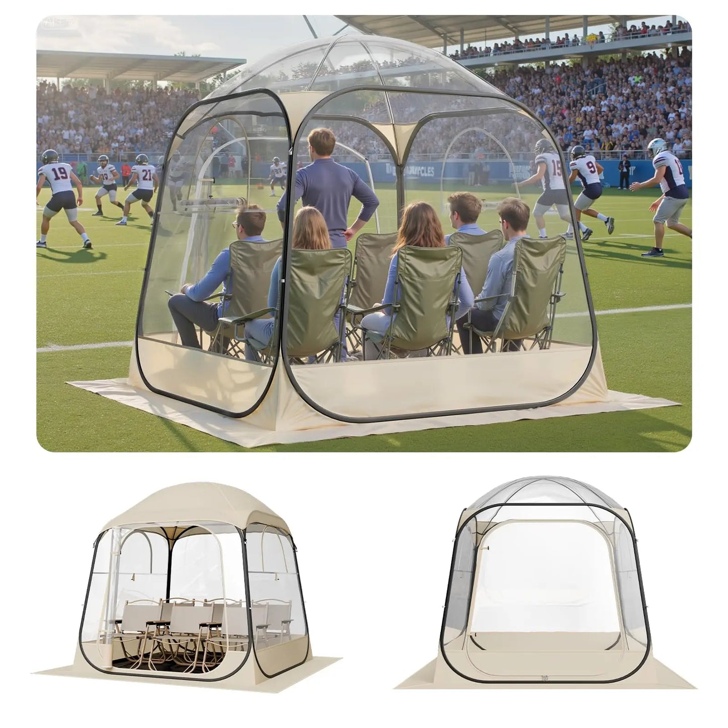 Pop-Up Clear Waterproof Outdoor Dome Shelter With Floor Mat For 1-6 Adults,