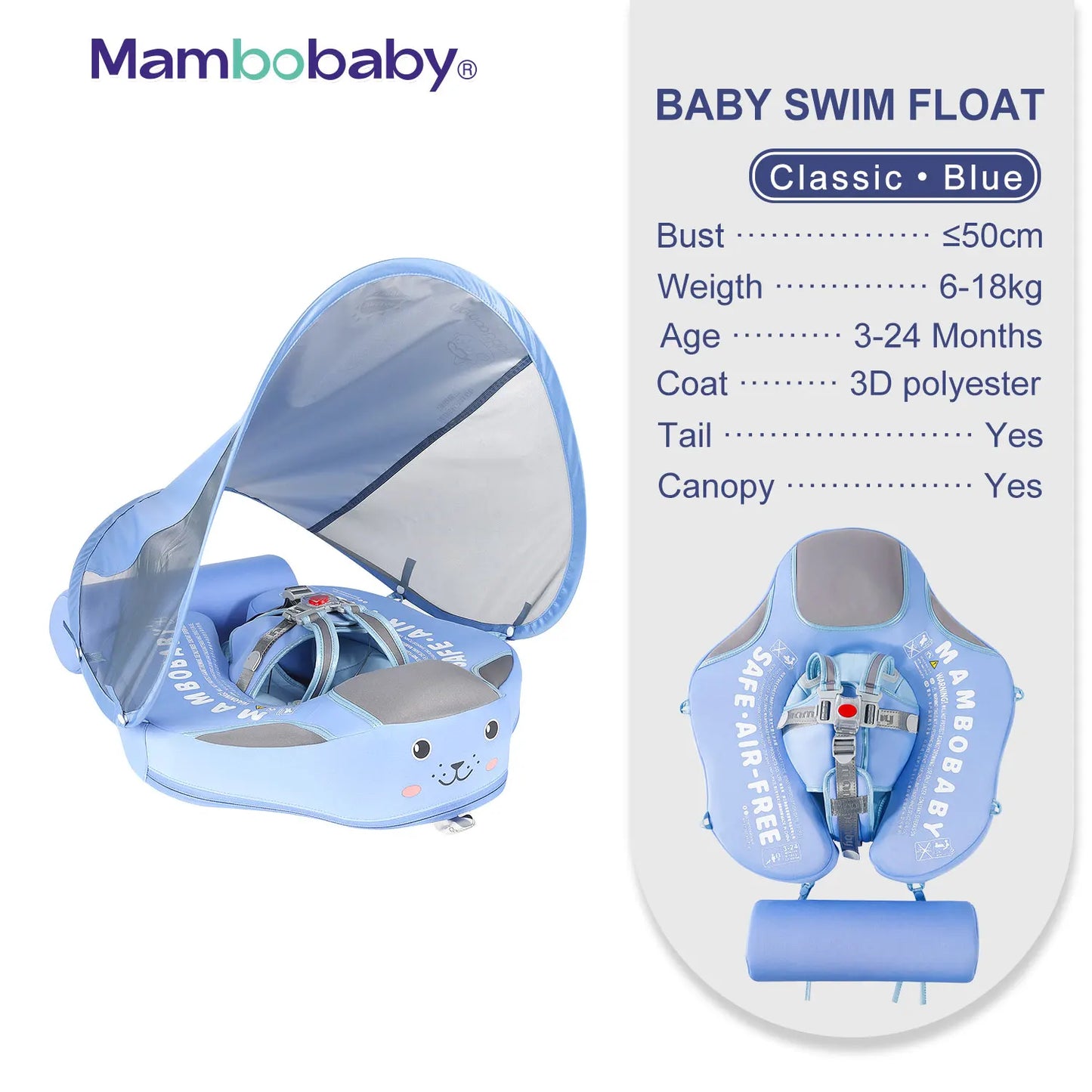Baby Float with Sunshade Canopy and Crotch Strap.