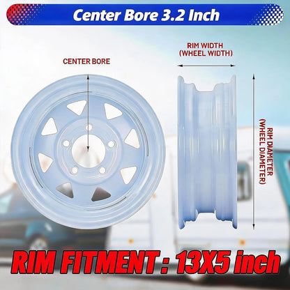 2-Pack Trailer Tires On Rim ST175/80D13 175 80 13 Load Range C 5-Lug on 4.5 inch White Spoke Wheels