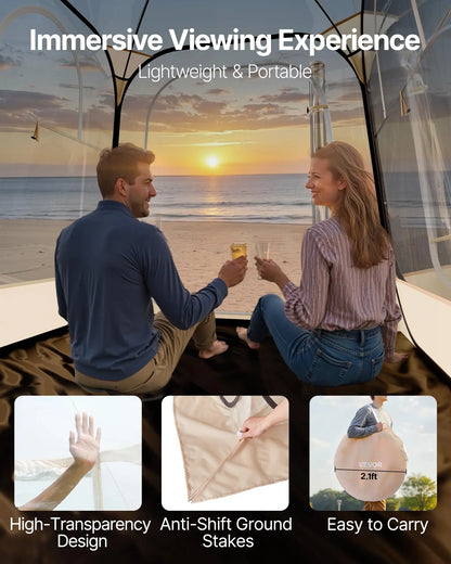 Pop-Up Clear Waterproof Outdoor Dome Shelter With Floor Mat For 1-6 Adults,
