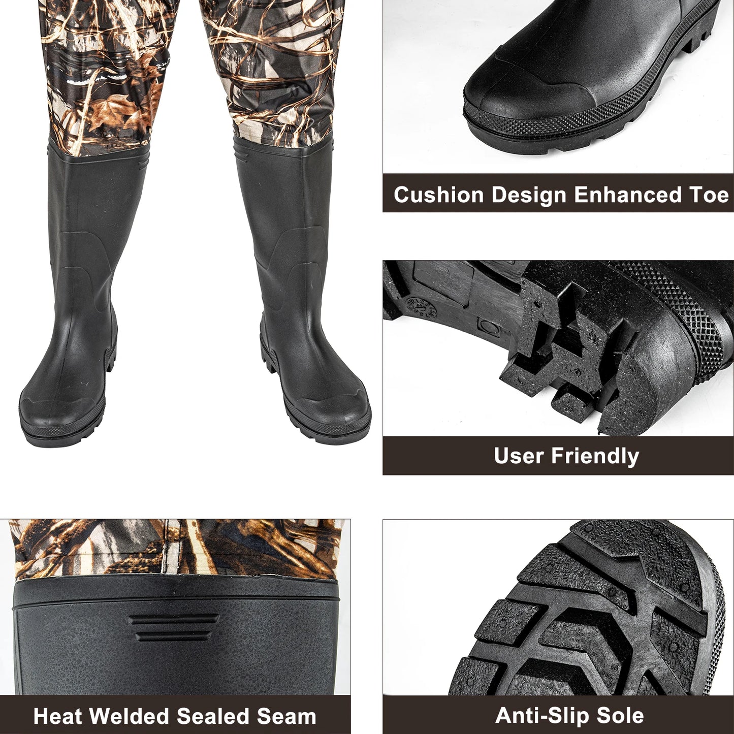 Heavy Duty Waterproof Chest Waders with Anti-Slip Boots for Fishing, Hunting and Farm Work