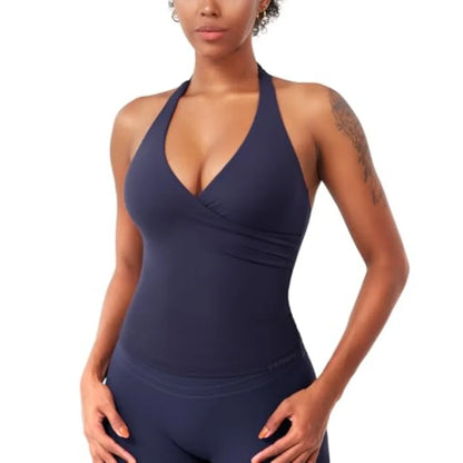 CoreFlex Womens Halter  Strappy Top Padded Deep V Neck Backless Camisole