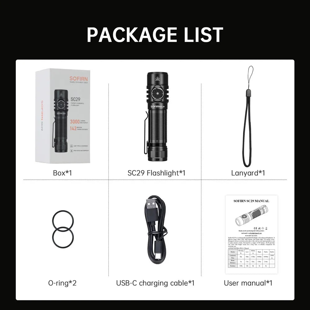 3000 Lumens EDC Rechargeable  Flashlight LED Powerful  Light Lantern