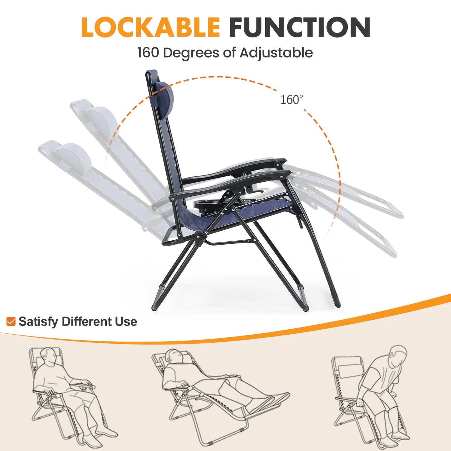 Outdoor Zero Gravity Chairs Set of 2 Folding Recliners