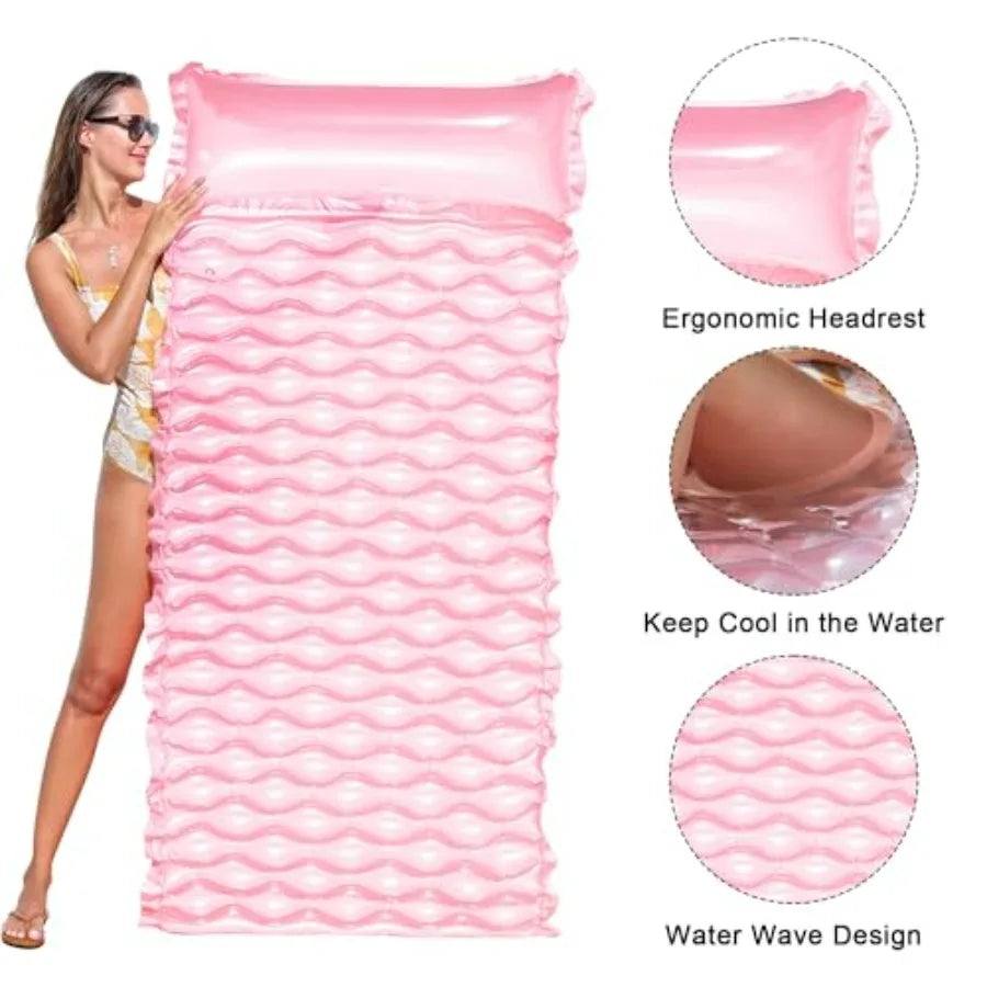 2 Pack Large 71''x33'' Pool Raft Water Lounge Float with Headrest