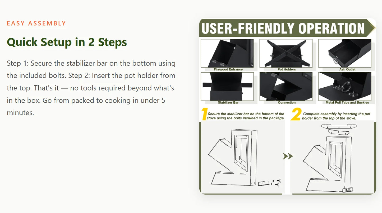 Portable Wood Burning Rocket Stove. Outdoor Cooking For Camping Grill Or Emergency Survival