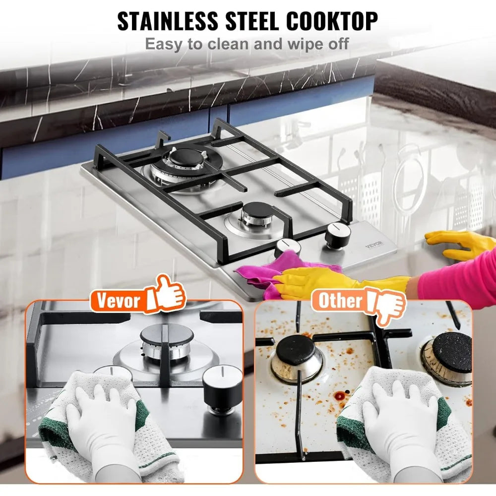 12 Inch Dual Burner Stainless Steel Gas Cooktop