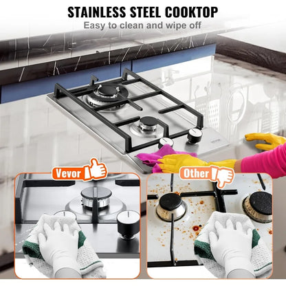 12 Inch Dual Burner Stainless Steel Gas Cooktop