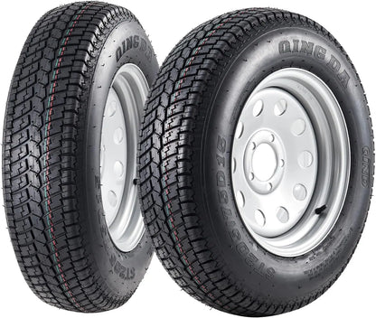 2-Pack Trailer Tires On Rim ST175/80D13 175 80 13 Load Range C 5-Lug on 4.5 inch White Spoke Wheels