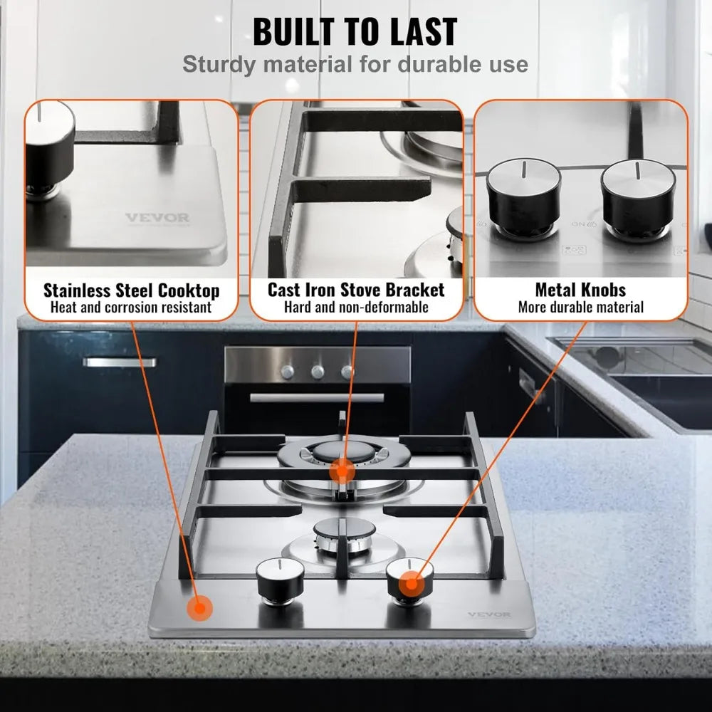 12 Inch Dual Burner Stainless Steel Gas Cooktop
