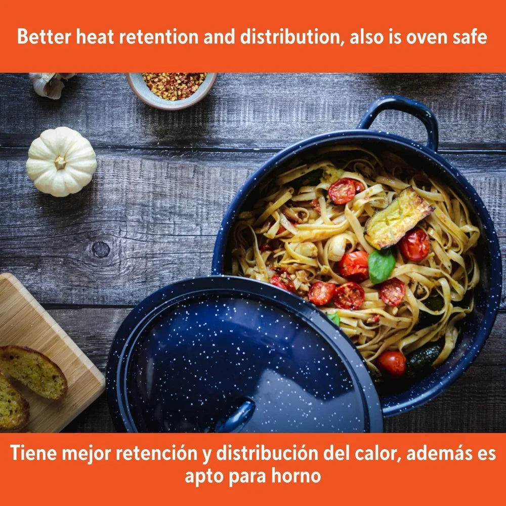 Steel Enamel Stock Pot Double Handles Oven Safe Durable Soup Stews Cooking Heat Efficient
