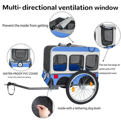 Blue Large Folding Bike Trailer for Dogs, 20×2.125in Heavy-Duty Steel Frame, Spacious All-Terrain Design for Cycling, Jogging, and Camping