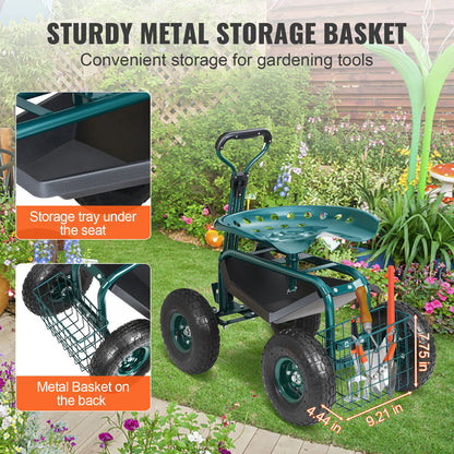 Garden Cart Rolling Workseat with Wheels Gardening Stool