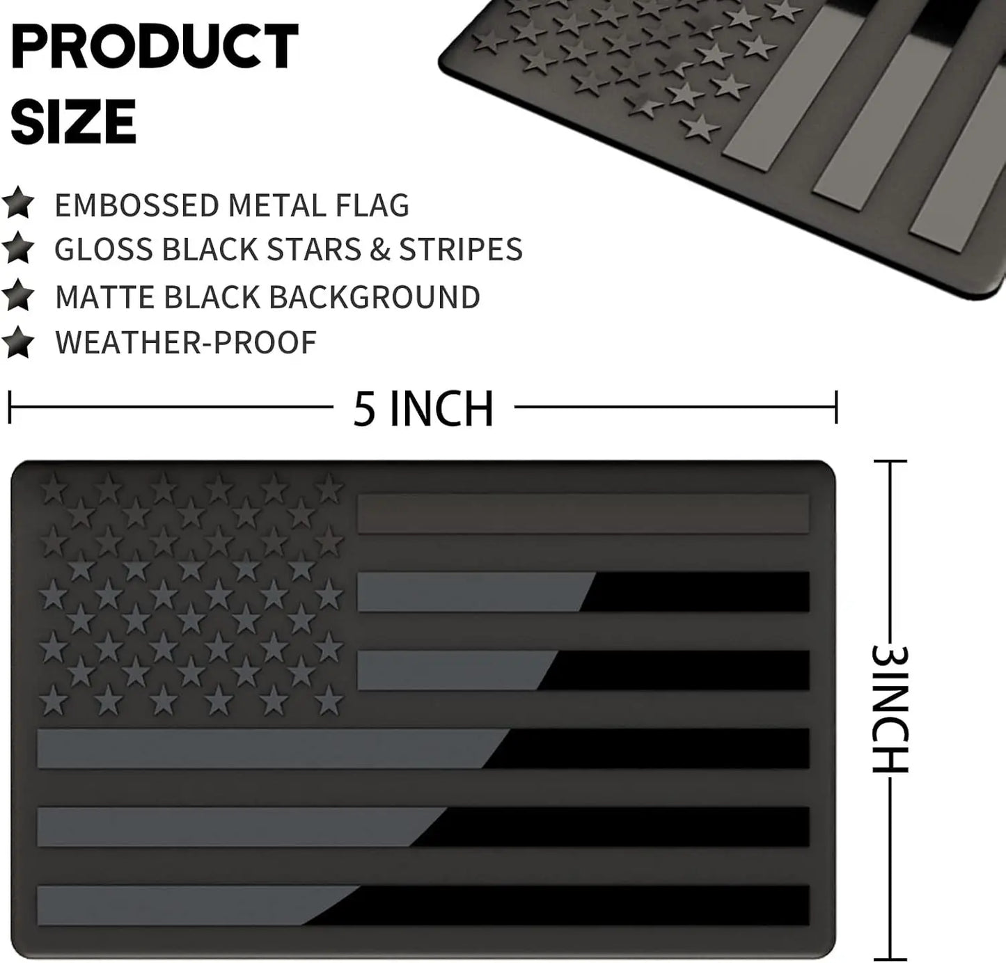 1 Pair 3"x5" Embossed Metal Black American Flag Stickers.
