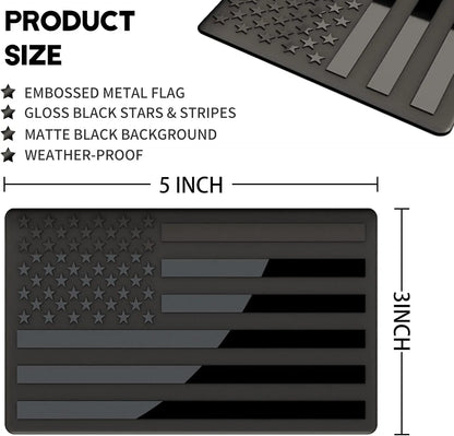1 Pair 3"x5" Embossed Metal Black American Flag Stickers.