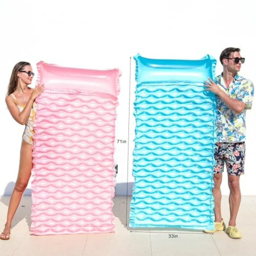 2 Pack Large 71''x33'' Pool Raft Water Lounge Float with Headrest