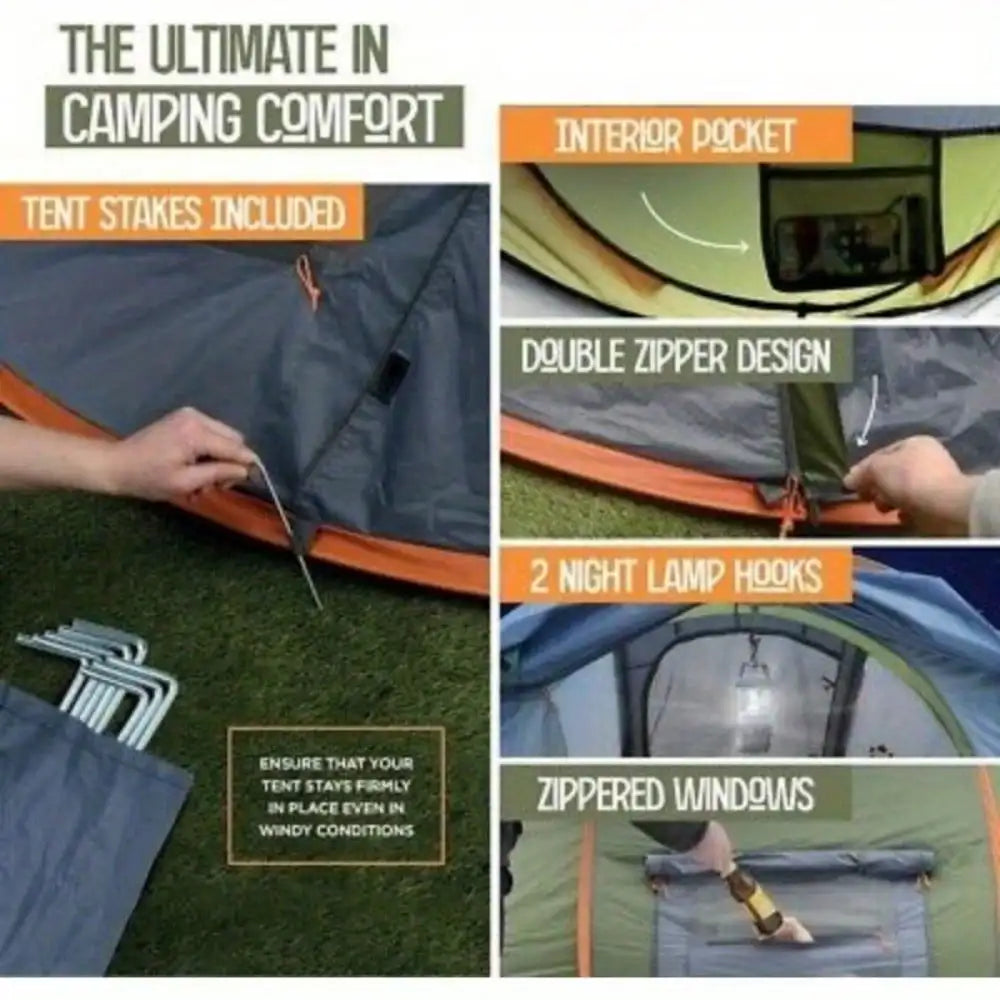 2-Person Easy Pop Up Camping Tent with 2 Doors  Waterproof