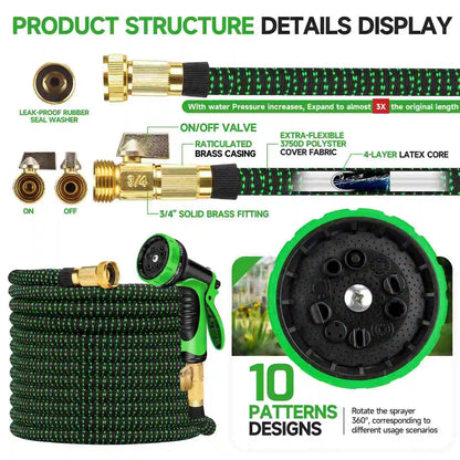 LOVFEN 25/50/75/100/150ft Expandable Water Hose Flexible Magic Garden Hose 10 Pattern Sprayer Nozzle For Pet Cleaning Watering