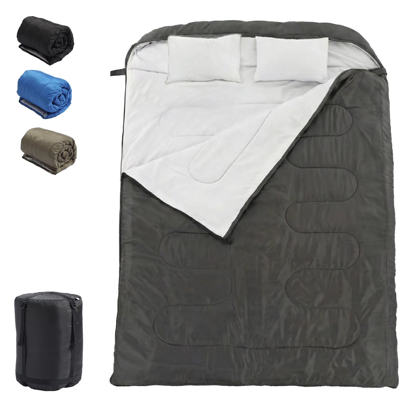 Lightweight 3 Season Portable Double Sleeping Bag with Pillow