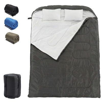 Lightweight 3 Season Portable Double Sleeping Bag with Pillow