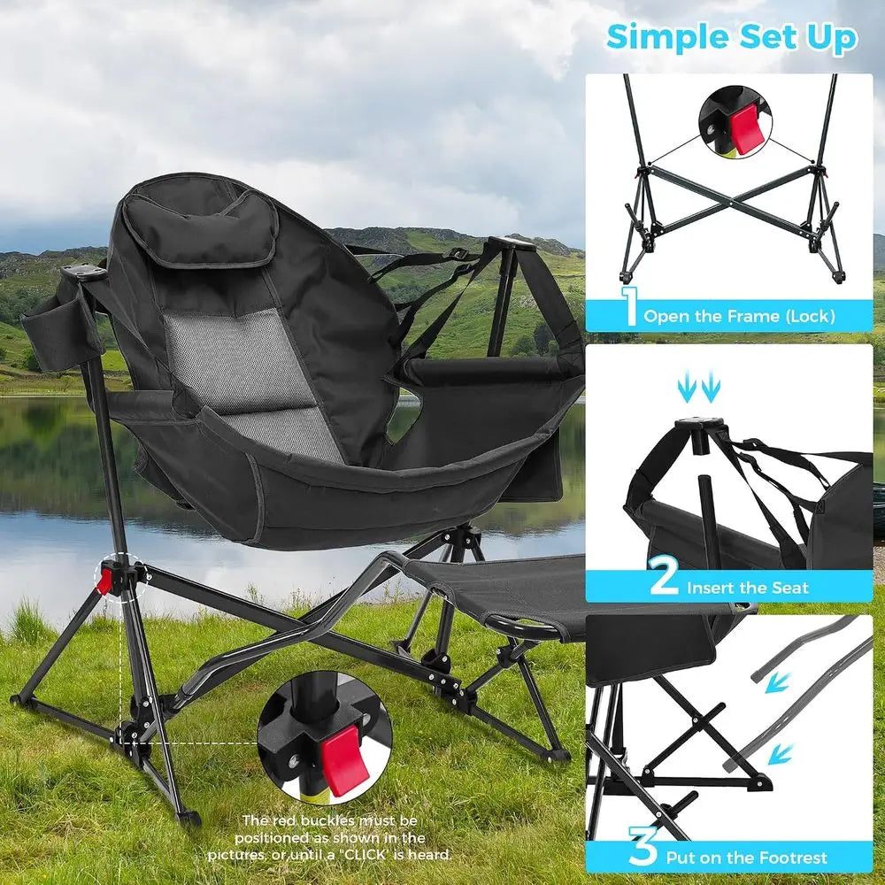 Hammock Camping Chair with Footrest, Cup Holder and Pillow