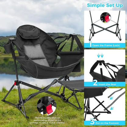 Hammock Camping Chair with Footrest, Cup Holder and Pillow