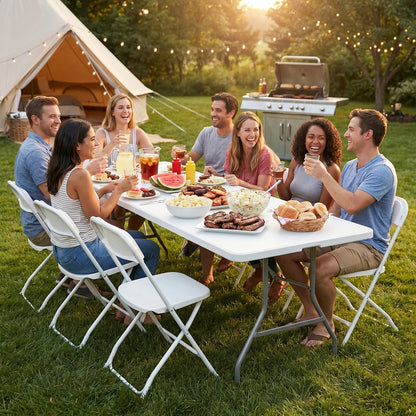4/6/8 FT Portable Indoor Outdoor Heavy Duty Foldable Table