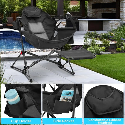 Hammock Camping Chair with Footrest, Cup Holder and Pillow