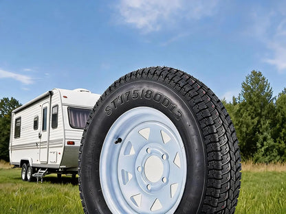2-Pack Trailer Tires On Rim ST175/80D13 175 80 13 Load Range C 5-Lug on 4.5 inch White Spoke Wheels