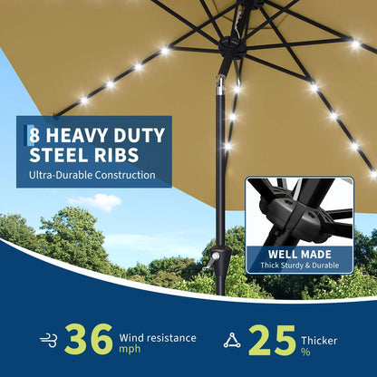 10FT Solar Powered Patio Umbrella With 32 LED Lights
