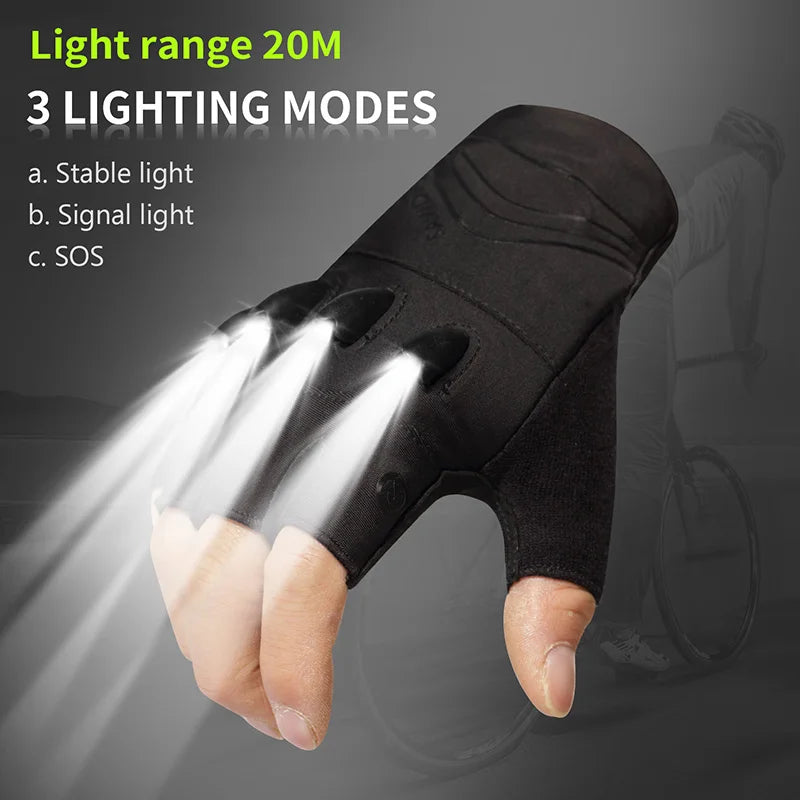 LED Gloves For Mountain Biking Fishing Night Sports Anti Slip