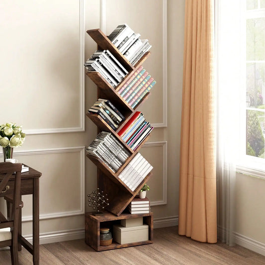 8 Tier Wooden Tall Floor Standing Bookcase